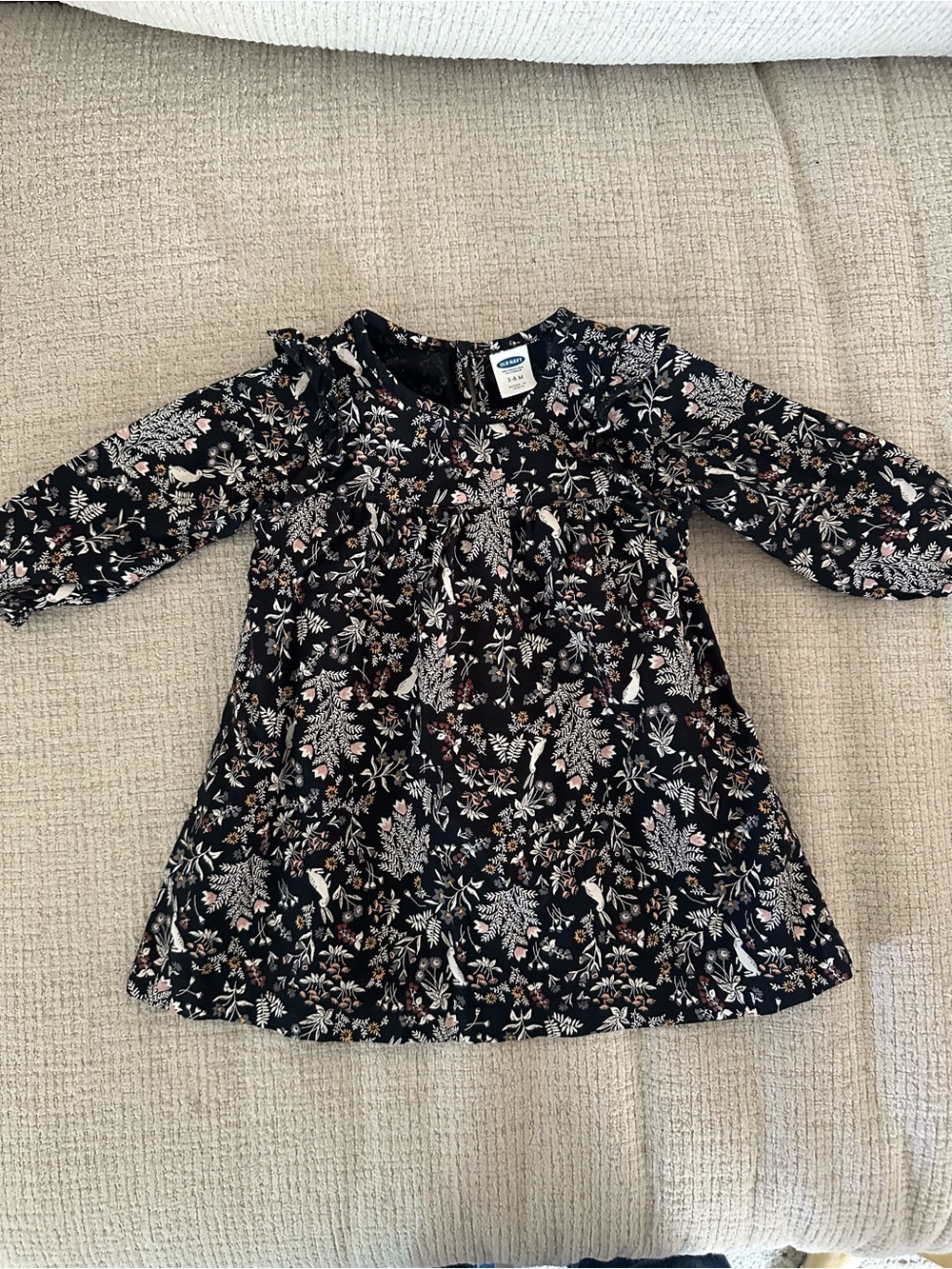 Old Navy Black Floral Long-Sleeve Girls Dress 3-6M